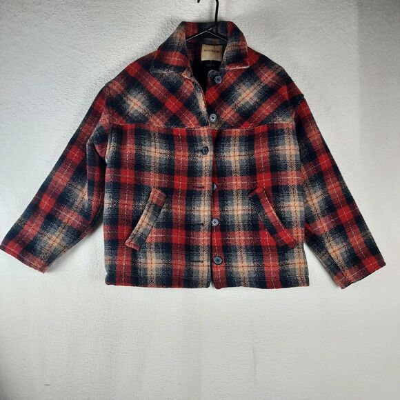 Maurices Red Black Plaid Wool Blend Coat Women Small Button Front Fall Jacket - Picture 1 of 7